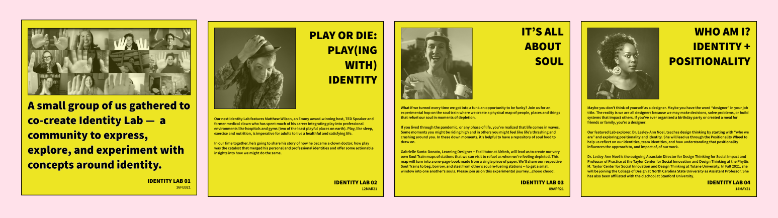 A few "posters" from Identity Lab in bright yellow