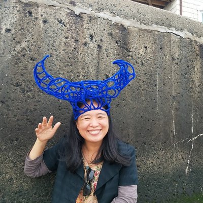 Lee Kim wearing a pipe cleaner "crown"