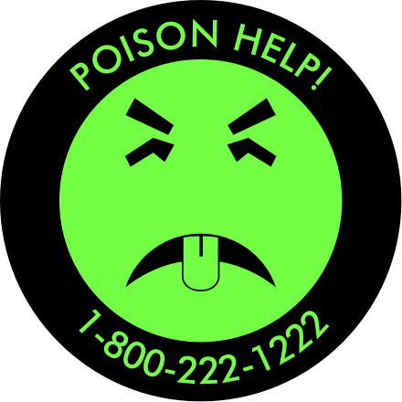 Green Mr. Yuk sticker with green face and tongue sticking out; includes Poison Help text and 1-800 number