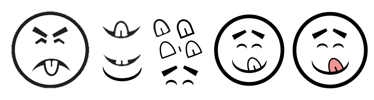 Facial features showing the process to create a new "yum" face