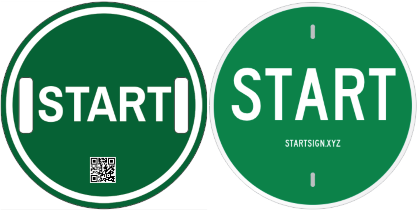 Two green circles with the word "START" inside each